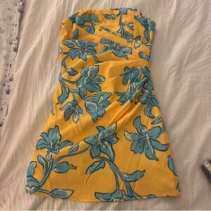 Peppermayo Floral Strapless Yellow and Blue Dress